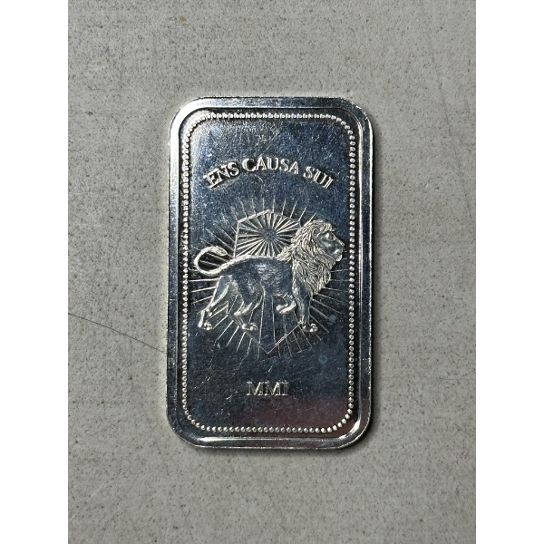 John Wick Ens Causa Sui Continental Bar 1 oz Silver .999 Fine Lion Shield Rays