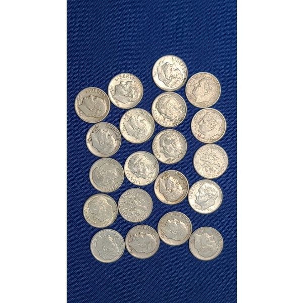 Assorted Years/Mint Marks U.S 90% Silver Roosevelt Dimes - Face Value: $2.00