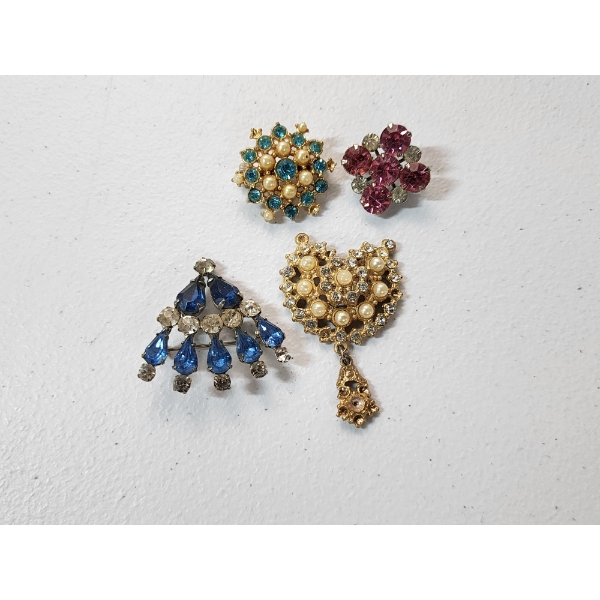 Lot of 4 Assorted Multi-Colored-Stones Brooches