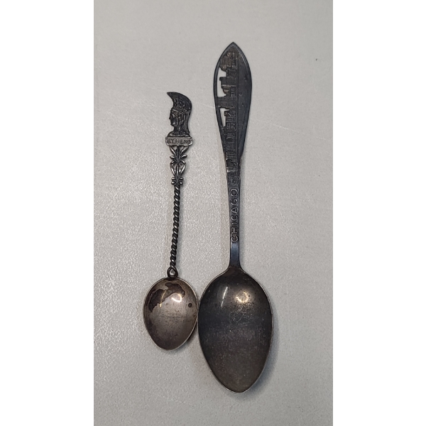 (2) Vintage Sterling Silver Chicago/Athens Greece Souvenir Spoons - Total Weight: 28.6g