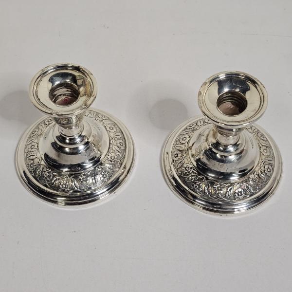 Pair Of Vintage W.M. Rogers 4" Weighted Sterling Silver Low Candlesticks (394.3g each)