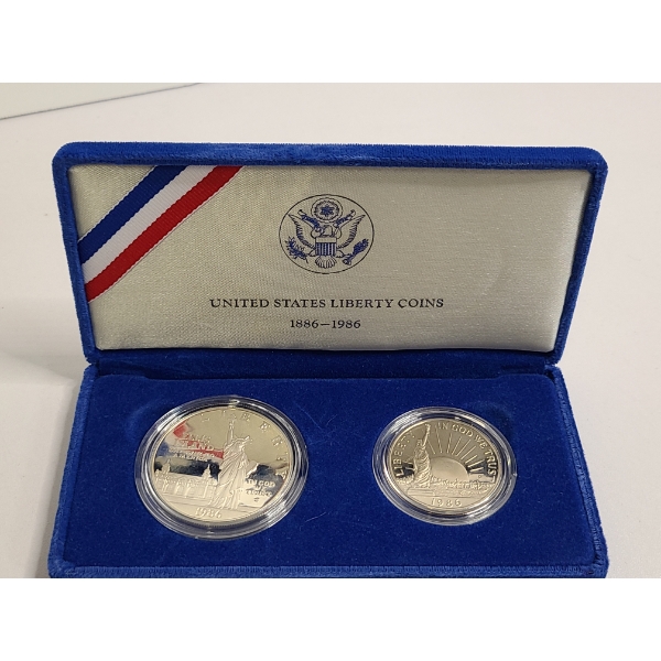 1986-S Ellis Island Silver Dollar & Half Dollar U.S. Liberty Coins Packaging - 90% Silver 