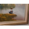 Image 4 : Excellent Vintage Oil On Canvase Framed Nicely - Young Boy Fishing Sgnd Gilmore 42 x 30 Nice!