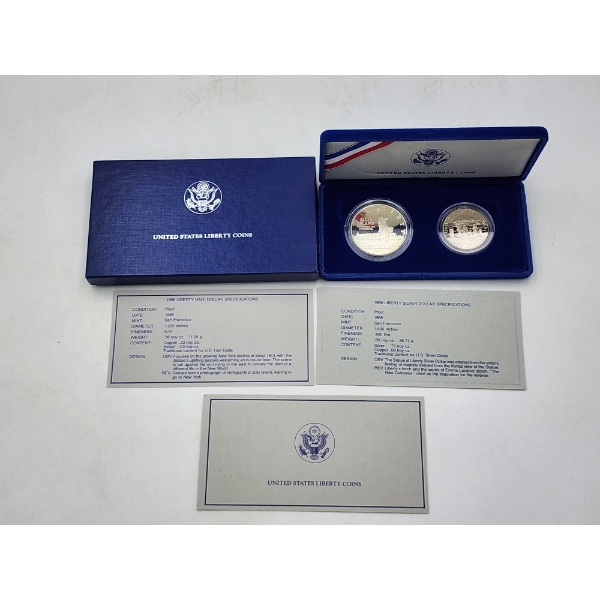 Liberty Coin Proofs in Display: 1986 Liberty Half Dollar and 1986 Liberty 90% Silver Dollar