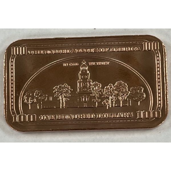 $100 Benjamin Franklin Bar - 1AVDP .999 Copper Bar