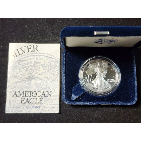 2000-P 1 Oz Silver American Eagle Proof Coin in Original Packaging 