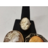 Image 2 : Vintage Carved Cameo Jewelry Pieces: 2 Brooches, 1 Ring Size 8.5 - Stunning Pieces