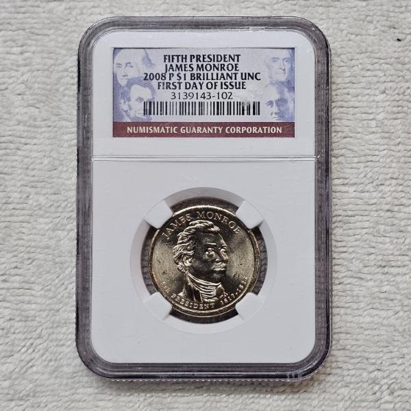 2008-P James Monroe Presidential $1 Brilliant Uncirculated First Day Of Issue NGC Certified Coin