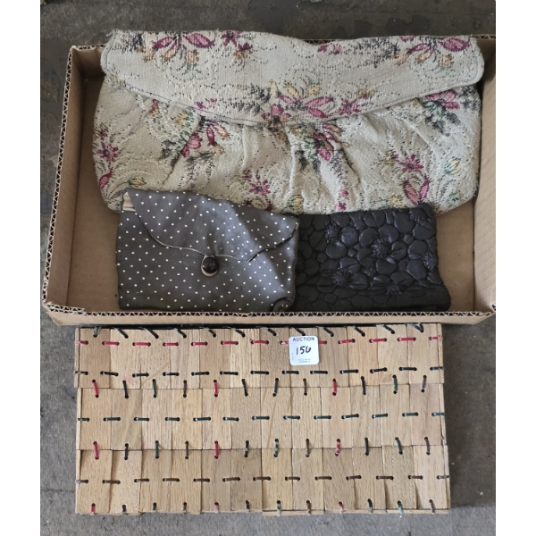 4 Vintage Purses - Wooden, Hand Embroidered and More