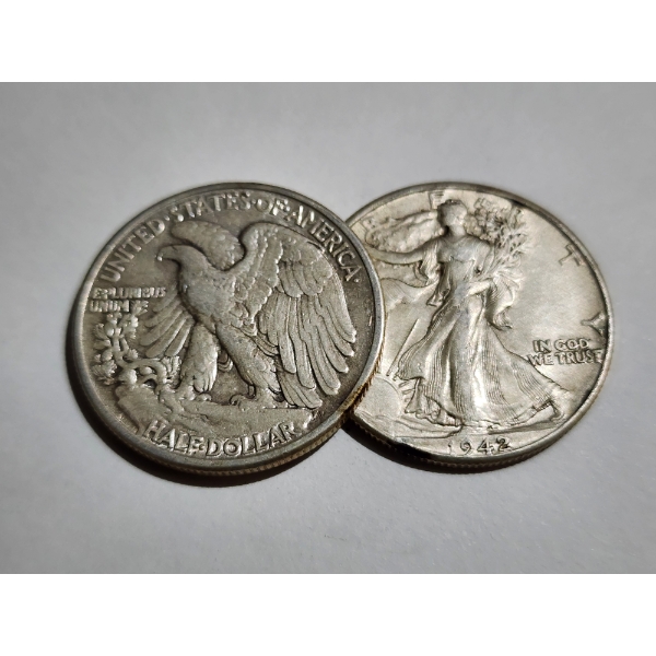 Two Assorted 90% Silver United States Walking Liberty Half Dollars ~ $1.00 Face Value