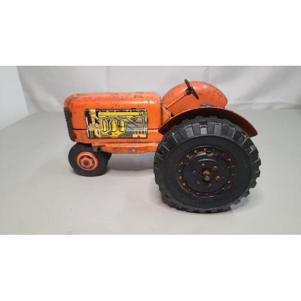Vintage 10" Orange Louis & Marx Co Tin Toy Tractor 