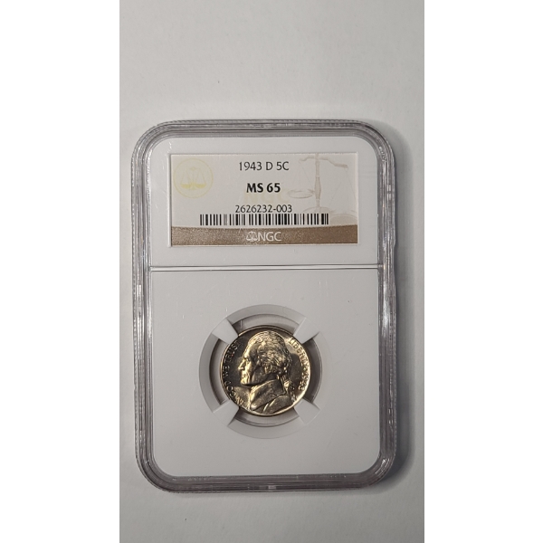 NGC 1943-D MS 65 Jefferson Wartime 35% Silver Nickel 