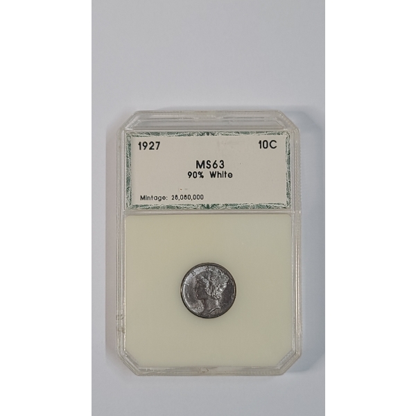 PCI MS 63 1927 90% Silver Mercury Dime