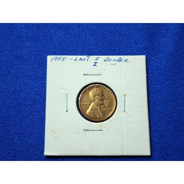 1955 Error Lincoln Wheat Penny "Poor Man's Double Die" - Last "5" In Date Doubled