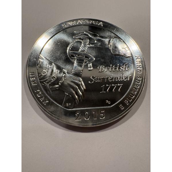 2015 New York Saratoga 5 oz .999 Fine Silver Large Coin - Mint Condition