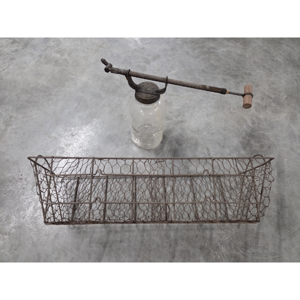 Rare Vintage Glass Jar Sprayer And Beautiful Wire Basket 