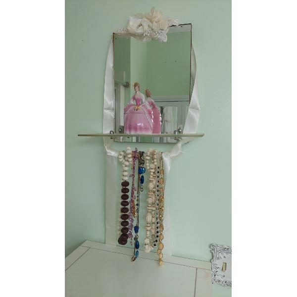 Wall Mirror & Shelf As Shown - Includes Rack With Beaded Necklaces / Jewelry