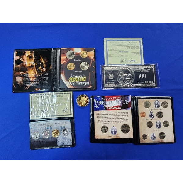 Assorted U.S. Coin Collections, Copy Coin & $100 Franklin Silver Bill Series 2005 - See Description!