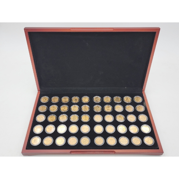 Beautiful Collection of 50 Gold-Plated U.S. State Quarters from 1999-2008 in Wooden Display Case 