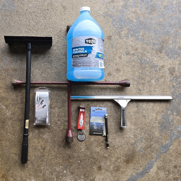 Assorted Car Related Items in Washer Fluid, Squeegees and More