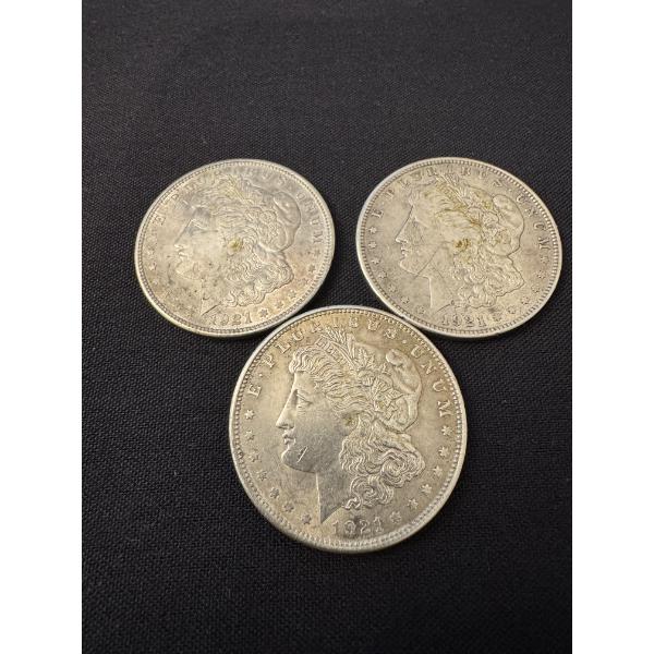 3 - 1921 United States Morgan Silver Dollars - Tested & Authentic Silver Dollars