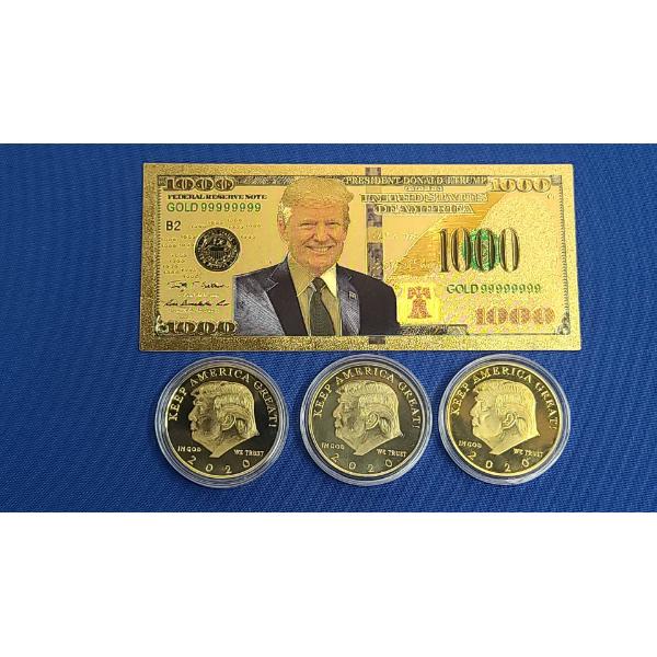 2020 24K Gold Layered Commemorative Donald Trump Coins & 24K Gold Layered $1,000 Commemorative Note