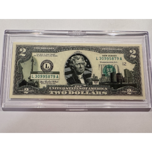 2003 United States Jefferson NEW JERSEY $2.00 Bill In Hard Case Holder - Mint Condition - RARE