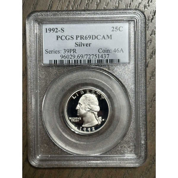 PCGS PR69 DCAM 1992-S Silver Washington Quarter