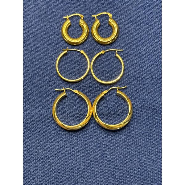 14K Gold Earrings, 3 Pairs of Hoop, Total Weight 5.0g