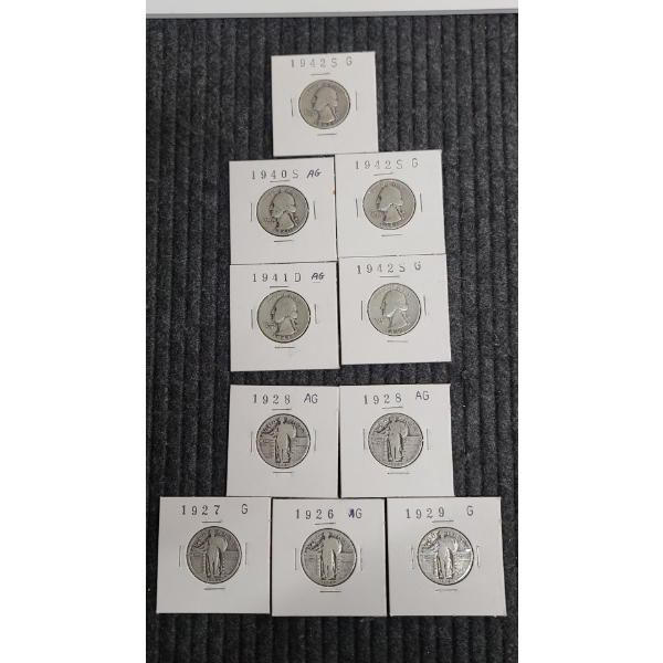 (5) 90% Silver Washington Quarters & (5) 90% Silver Standing Liberty Quarters Face Value: $2.50