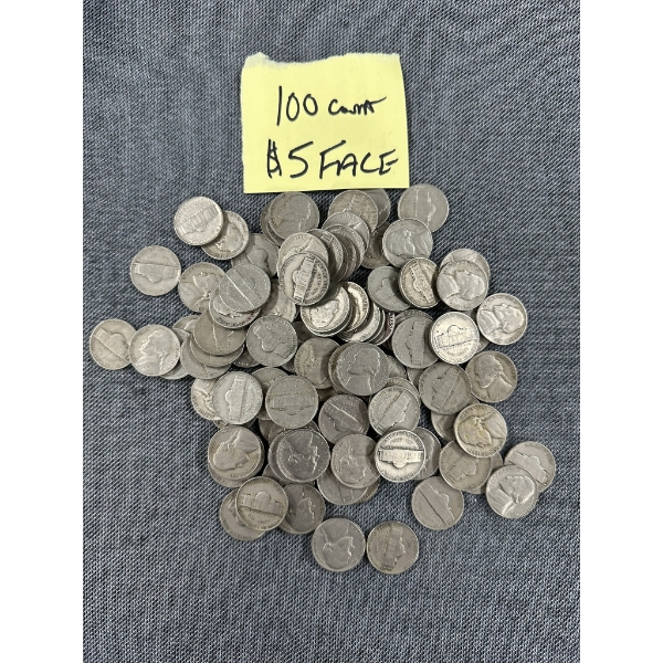 100 Unsearched Jefferson Nickel - $5.00 Face Value