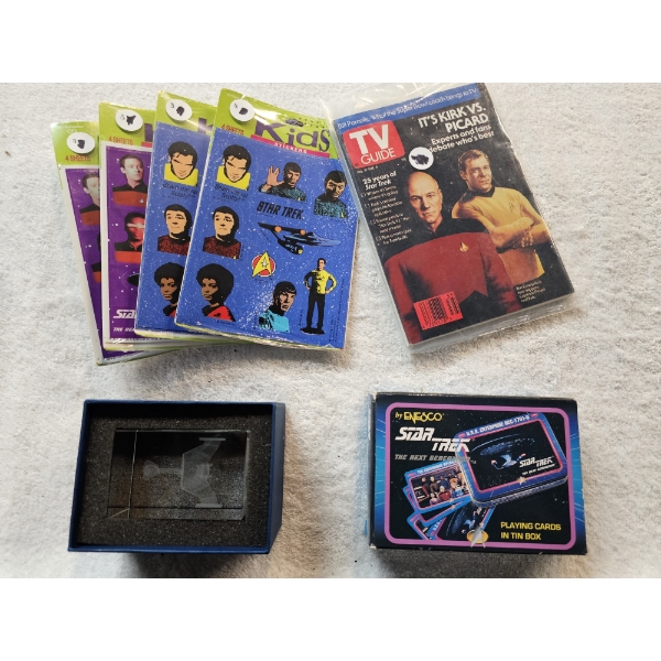 Star Trek - Lot of Assorted Collectibles ft. TV Guide, Stickers, Playing Cards,and Paperweight