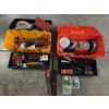 Image 1 : Two Plastic Tool Boxes With Flooring Tools, Knife & Sheath, Tape, Blades & More