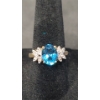 14K Gold Oval-Cut Blue Topaz Center Stone With Diamonds - Size 7 - Weight: 3.4g