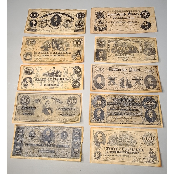 Reproduction Confederate Currency Bills