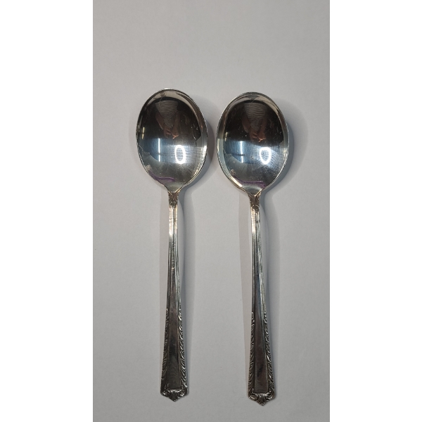 (2) Fine Arts Sterling Silver Co. Sterling Soup Spoons With "Processional" Pattern - Weight: 71.5g