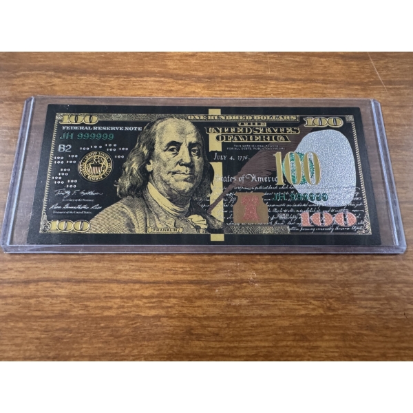 Ben Franklin $100 Collector Gold Foil .999999 - 24K Gold Note In Protective Holder - Mint Condition