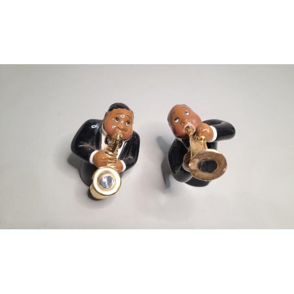 Vintage Ceramic Jazz Player Salt & Pepper Shaker Set From Clay Art