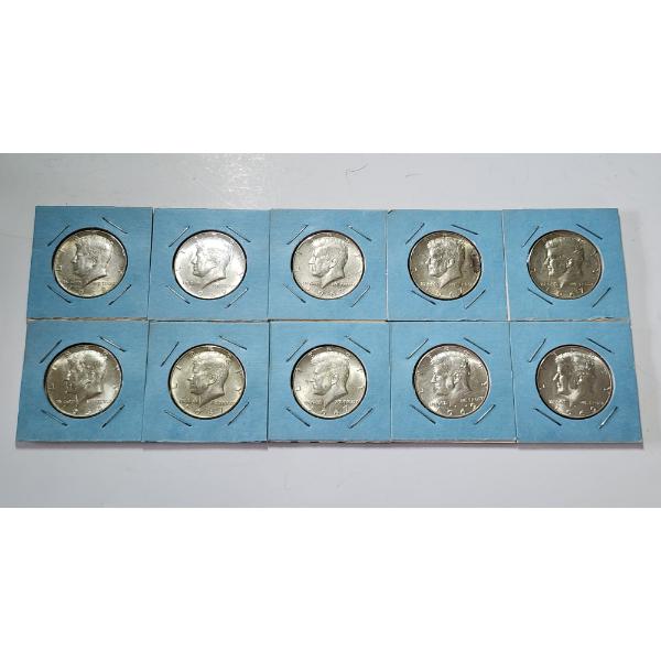 x10 Assorted Years 40% Silver Kennedy Half Dollars FV: $5.00
