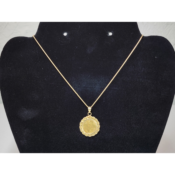 1995 $5 American Eagle 1/10th oz Fine Gold Coin - 14K Gold 24" Necklace & 14K Gold Pendant TW:10.6g