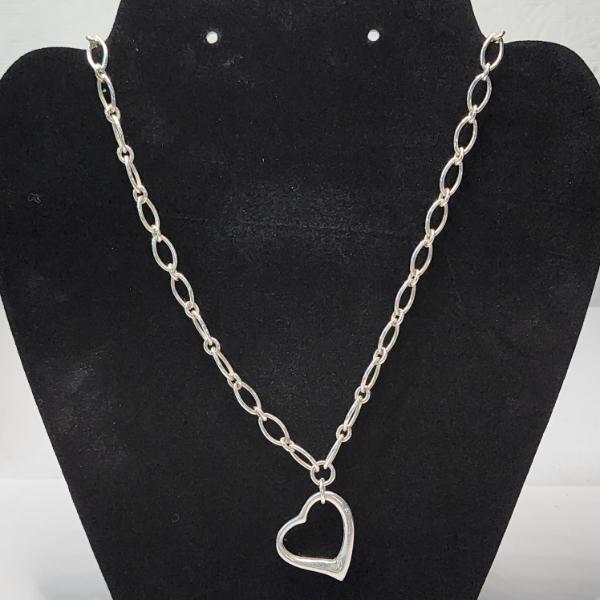 Sterling Silver Chain 18" Necklace with Stainless Steel Heart Pendant TW: 21.1g