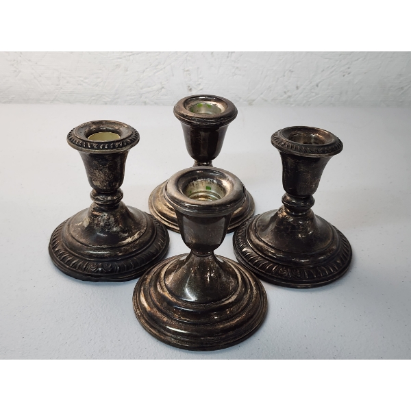 4 WEIGHTED Sterling Silver Candlestick Holders - TOTAL Weight: ~1,020g 