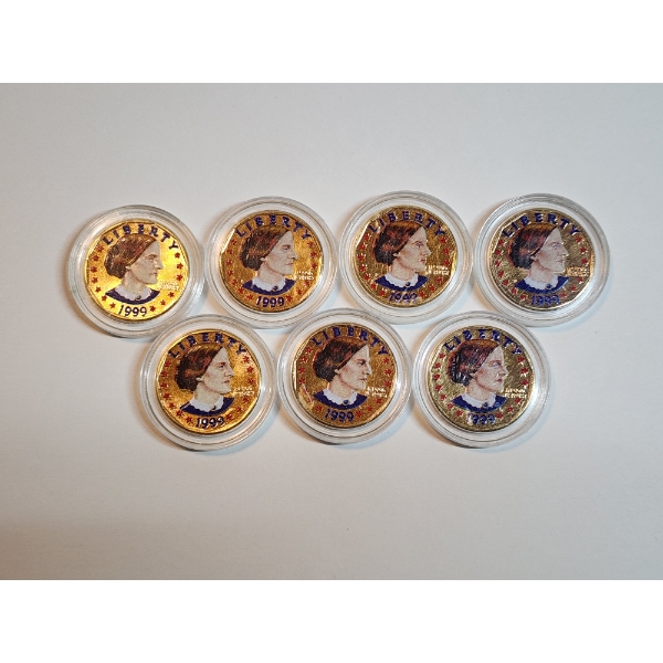 x7 Colorized 1999 Susan B. Anthony Dollars in Capsules FV: $7.00