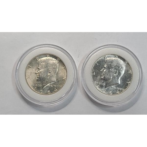 (2) 90% Silver 1964 Kennedy Half Dollars In Coin Capsules