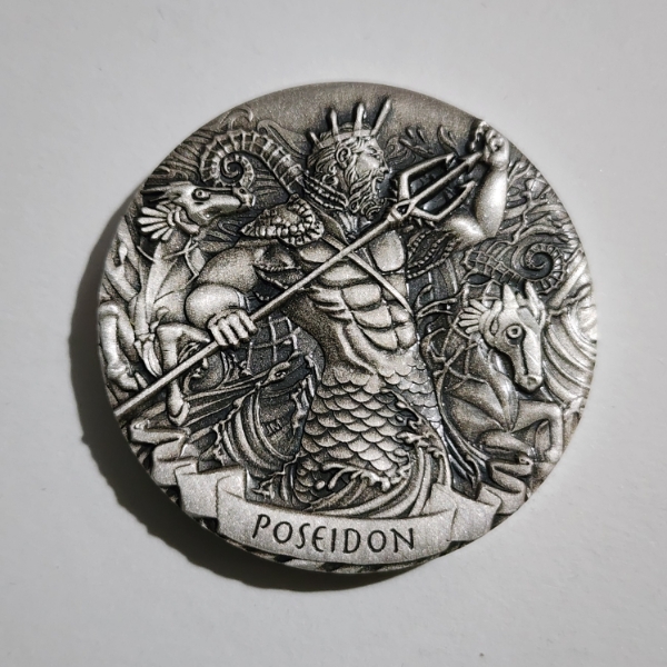Perth Mint 2016 Gods of Olympus Poseidon 2 Oz .999 Fine Silver High Relief Coin FROM 12 COIN SET!