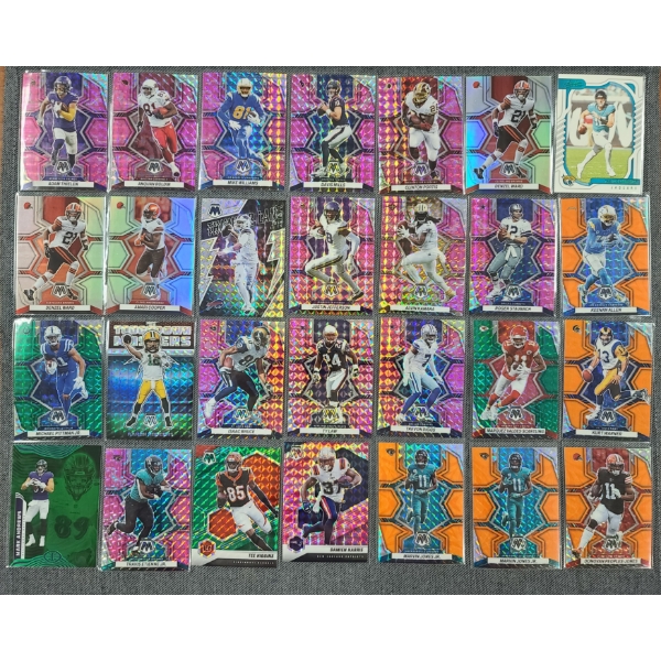 Large Lot of 28 Assorted Parallel Football Trading Cards - All Near Mint - Assorted Years & Colors
