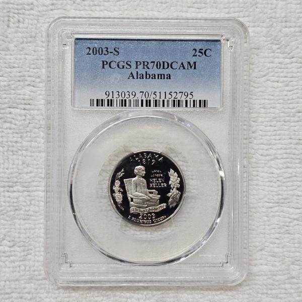 2003-S Alabama State 90% Silver Quarter graded as PR70DCAM by the PCGS