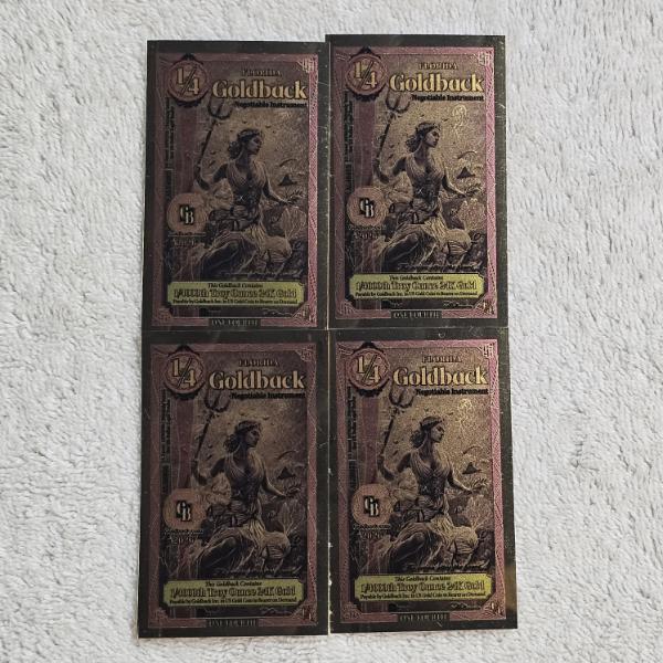 Four Matching 2026 Florida 1/4 .9999 Fine 24k Goldback Aurum Notes