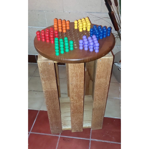 Oak Chinese Checkers Game Table As Shown - Complete - No Missing Pieces