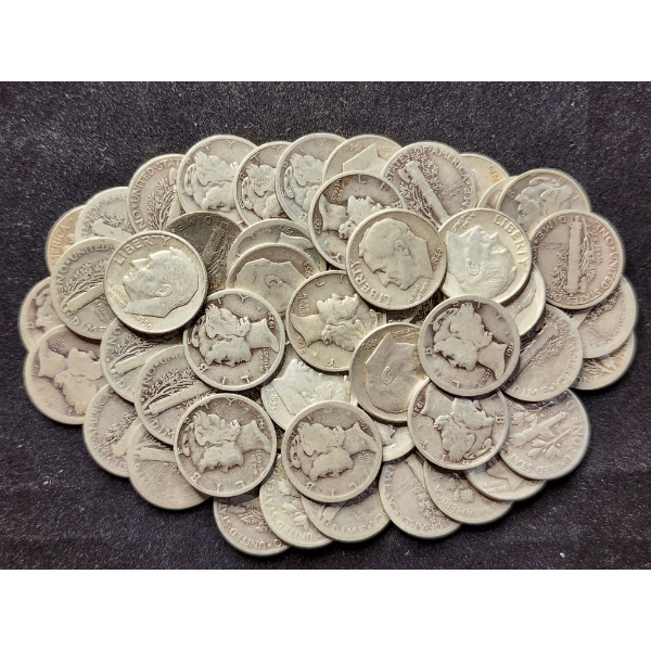 $5 Face Value in Assorted 90% Silver Dimes - Mercury & Roosevelt Dimes